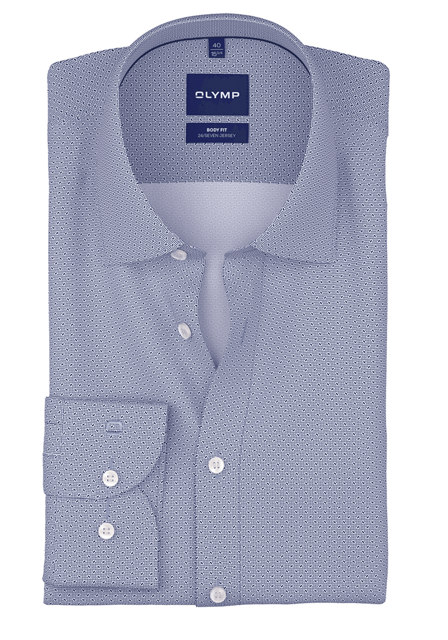 Produktbild f�r 'OLYMP Level Five 24/Seven body fit Hemd Langarm New Kent Kragen Jersey Muster blau'