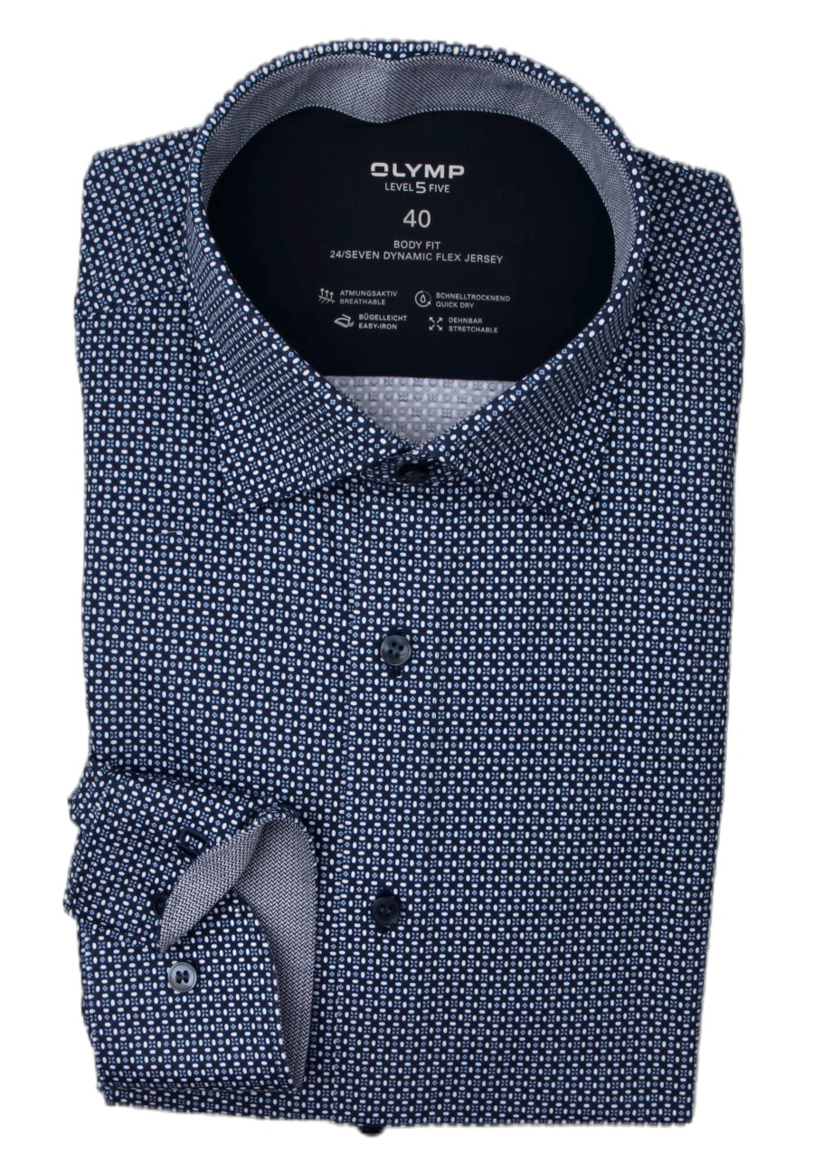 Produktbild fr 'OLYMP Level Five 24/Seven body fit Hemd extra langer Arm Muster dunkelblau'