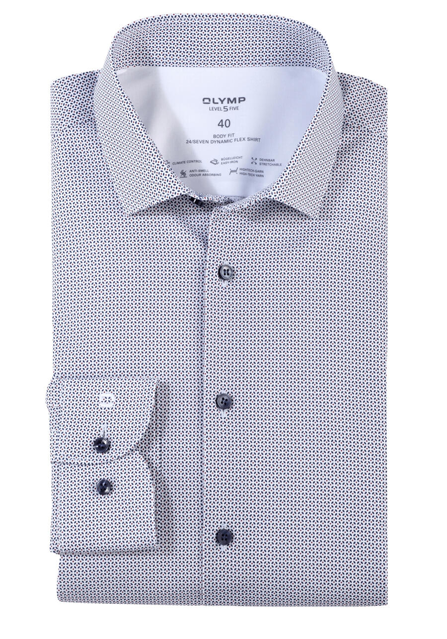 Produktbild fr 'OLYMP Level Five 24/Seven body fit Hemd extra langer Arm Muster rot'