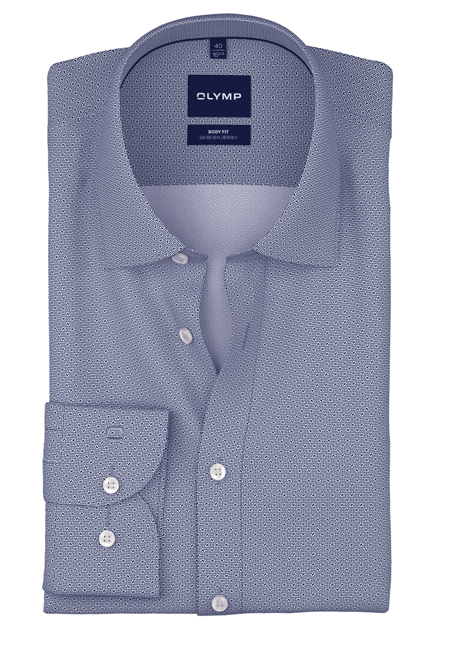 Produktbild f�r 'OLYMP Level Five 24/Seven body fit Hemd extra langer Arm New Kent Kragen Jersey Muster blau'