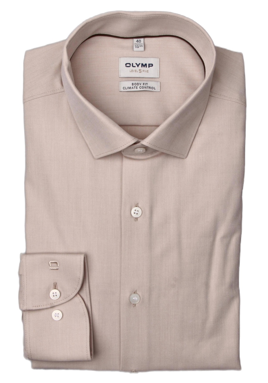 Produktbild fr 'OLYMP Level Five 24/Seven body fit Hemd extra langer Arm New Kent Kragen Twill beige'