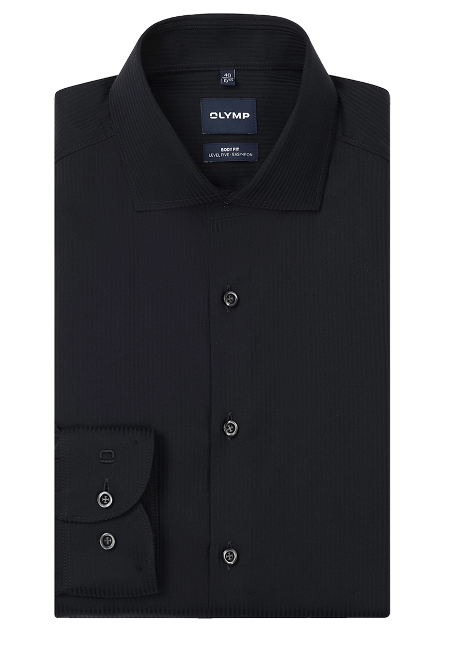 Produktbild f�r 'OLYMP Level Five body fit Hemd Langarm New Kent Kragen Satinstreifen schwarz'