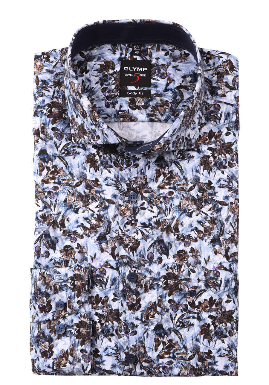 Produktbild f�r 'OLYMP Level Five body fit Hemd extra langer Arm Haifischkragen Blumenmuster hellblau'