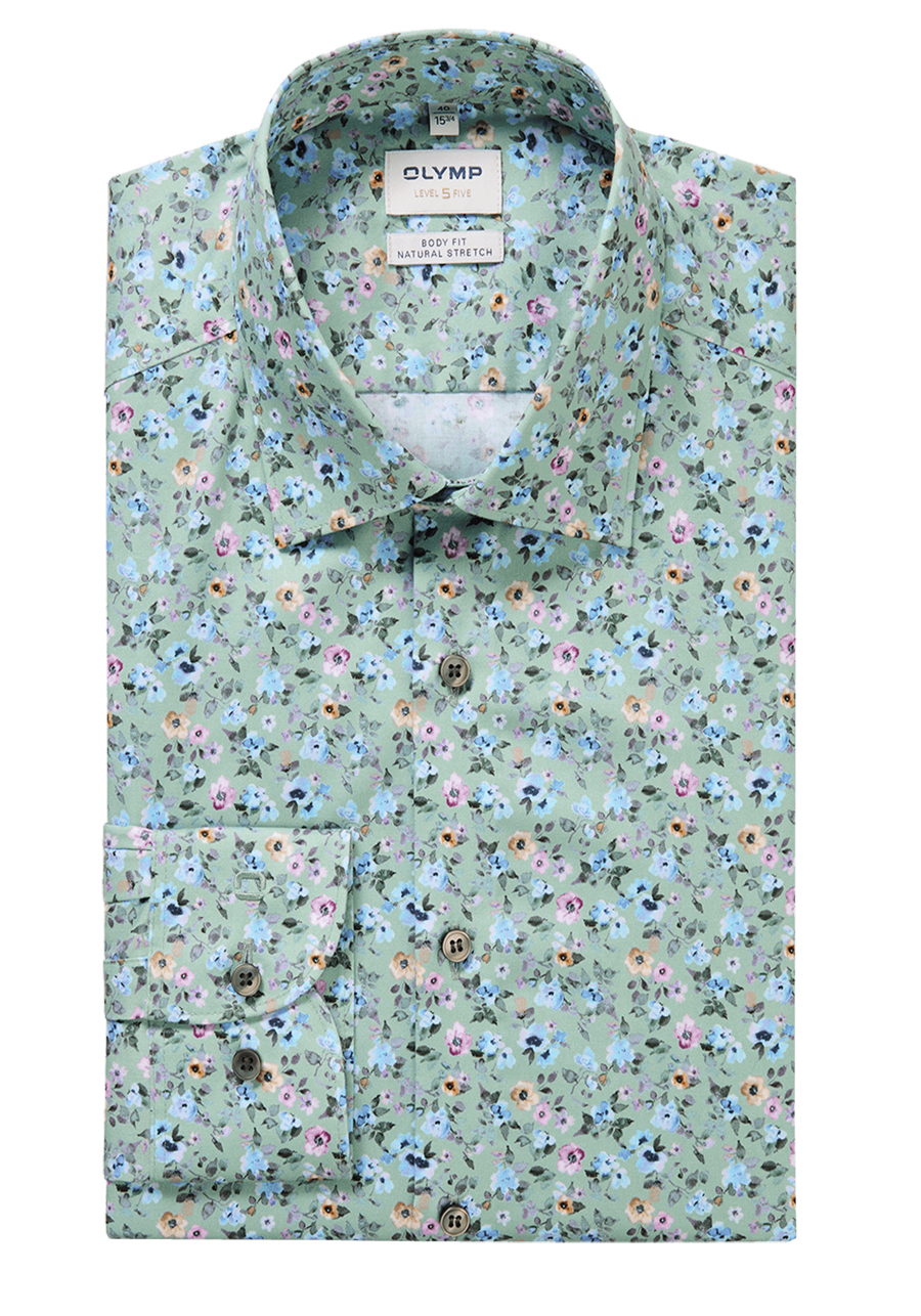 Produktbild f�r 'OLYMP Level Five body fit Hemd extra langer Arm New Kent Kragen Blumenmuster gr�n'