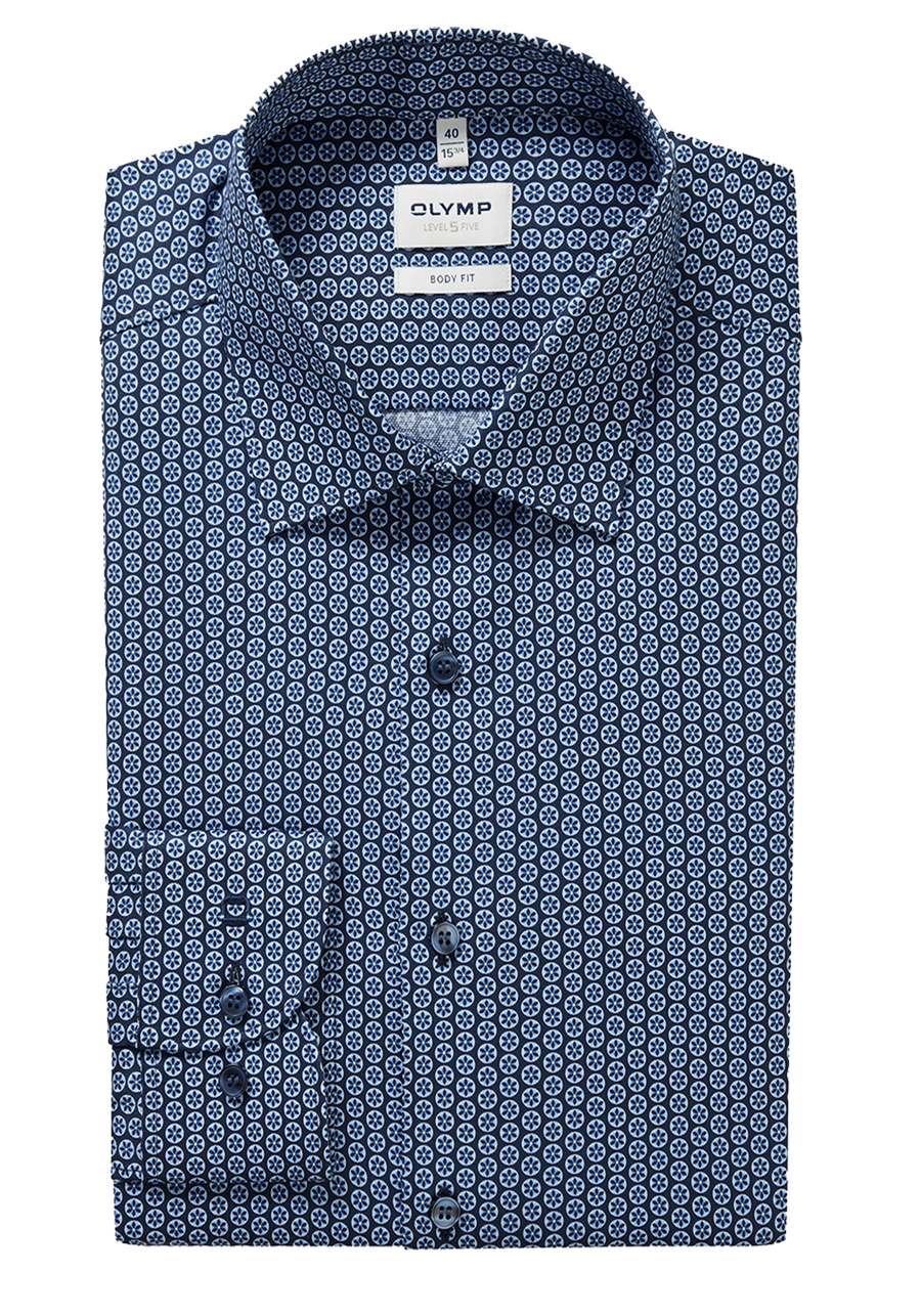 Produktbild f�r 'OLYMP Level Five body fit Hemd extra langer Arm New Kent Kragen Muster blau'