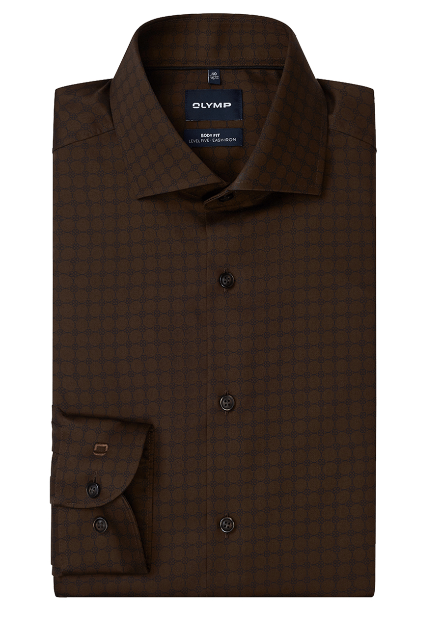 Produktbild f�r 'OLYMP Level Five body fit Hemd extra langer Arm New Kent Kragen Muster braun'