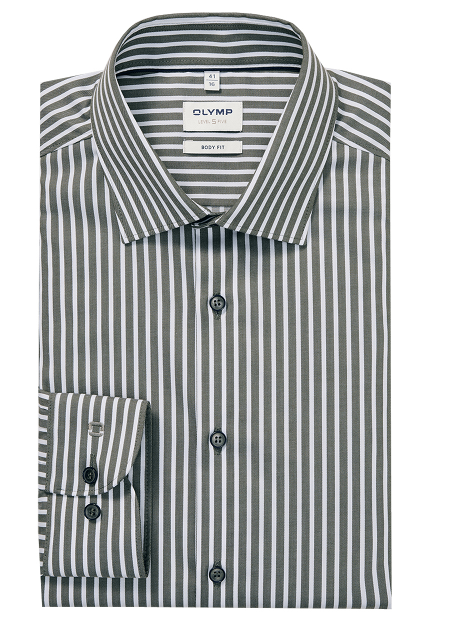 Produktbild f�r 'OLYMP Level Five body fit Hemd extra langer Arm New Kent Kragen Twill Streifen oliv'