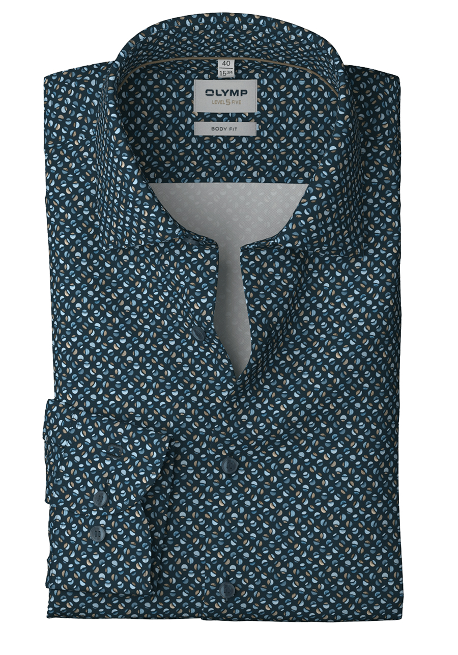 Produktbild f�r 'OLYMP Level Five body fit Langarm New Kent Kragen Muster dunkelblau'