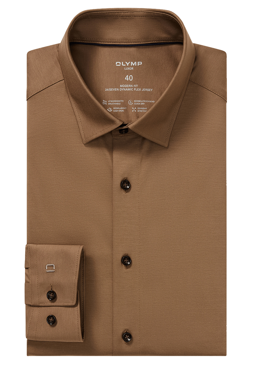 Produktbild f�r 'OLYMP Luxor 24/Seven modern fit Hemd Langarm Jersey Stretch camel'