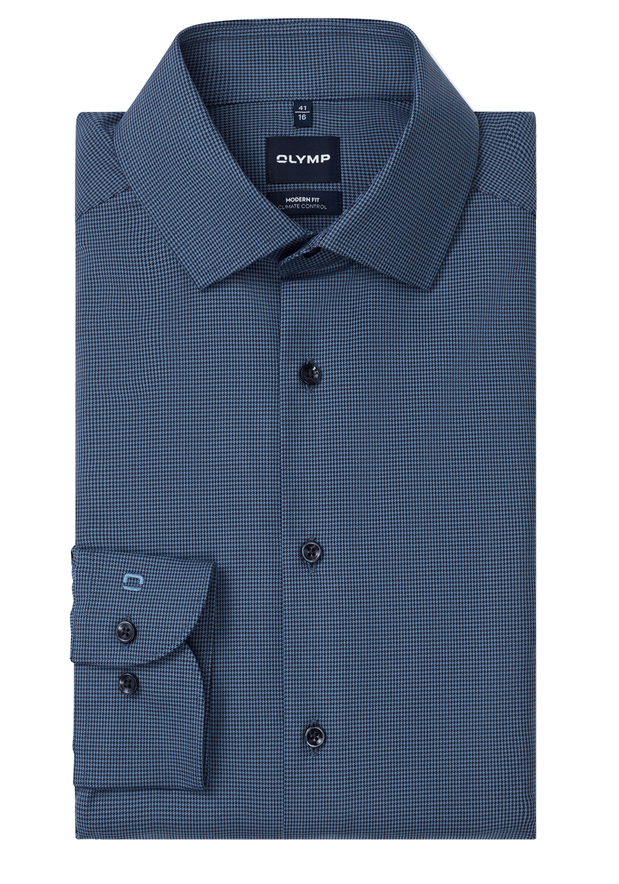 Produktbild f�r 'OLYMP Luxor 24/Seven modern fit Hemd Langarm New Kent Kragen Karo blau'