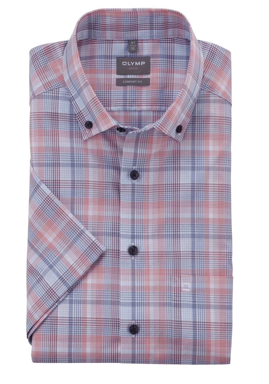 Produktbild f�r 'OLYMP Luxor comfort fit Hemd Halbarm Button Down Kragen Karo rot'