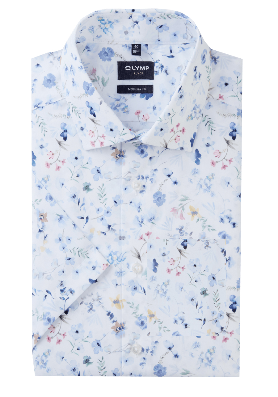 Produktbild fr 'OLYMP Luxor comfort fit Hemd Halbarm New Kent Kragen Blumenmuster blau'