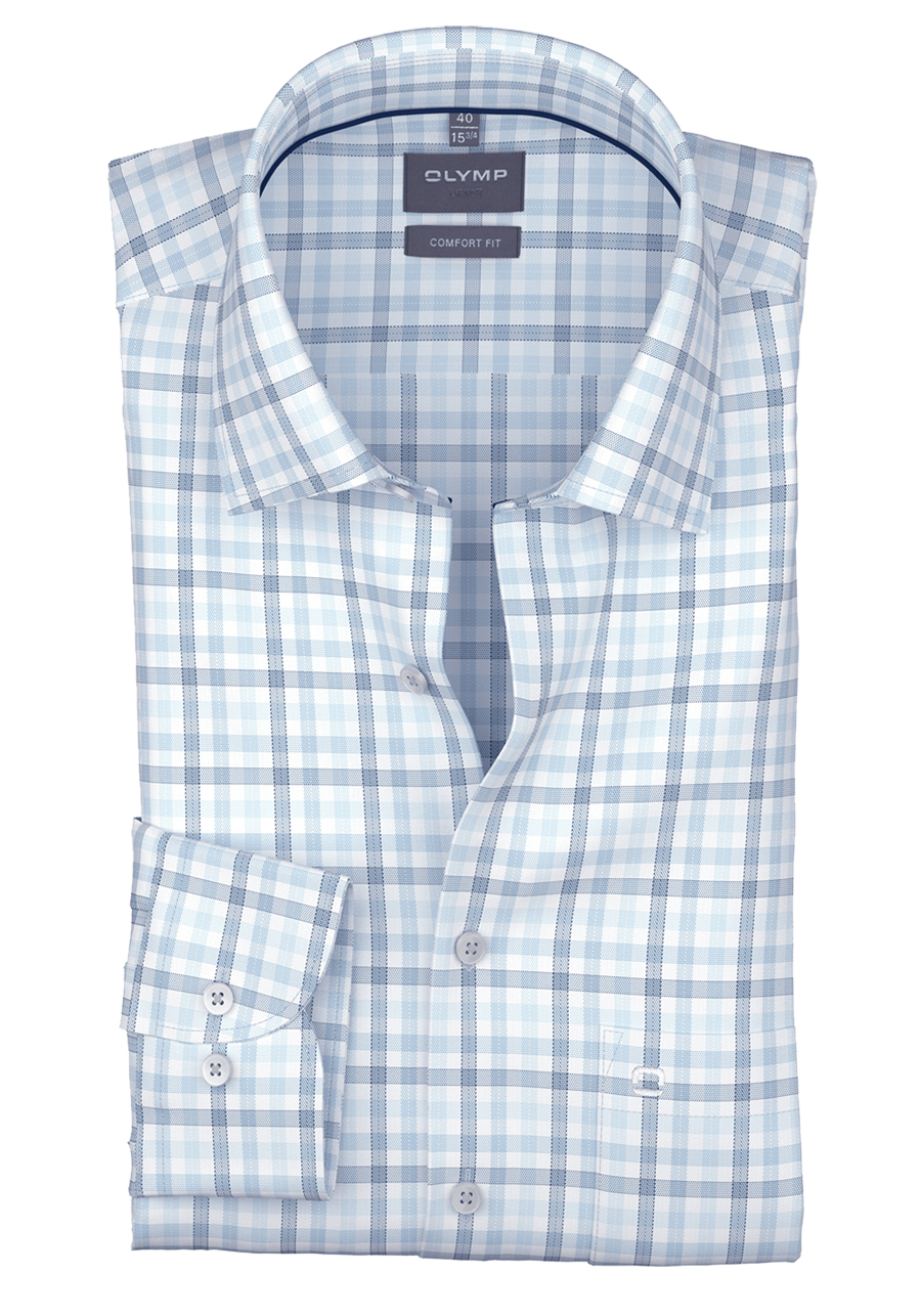 Produktbild f�r 'OLYMP Luxor comfort fit Hemd Langarm New Kent Kragen Karo blau'