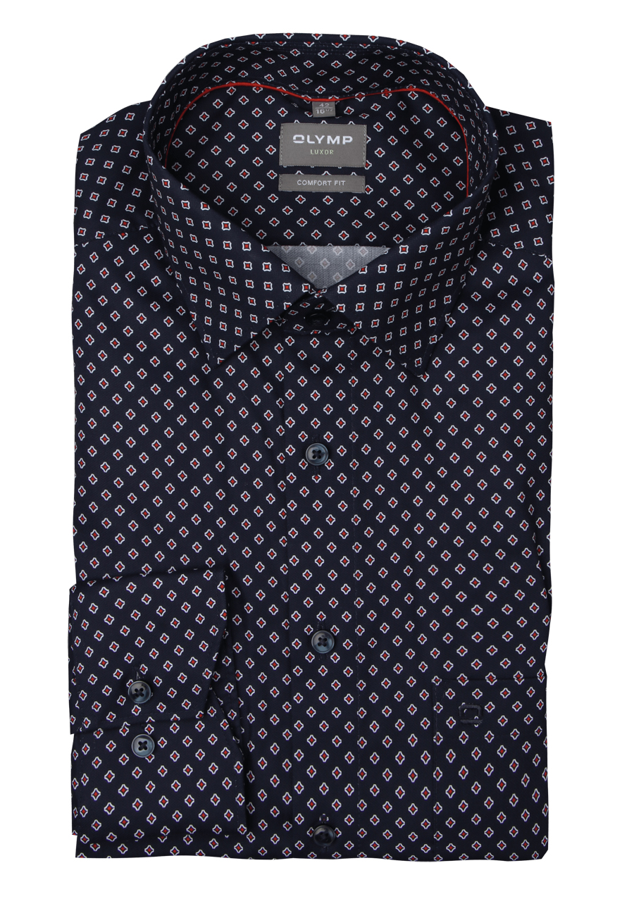 Produktbild fr 'OLYMP Luxor comfort fit Hemd Langarm New Kent Kragen Muster dunkelblau'