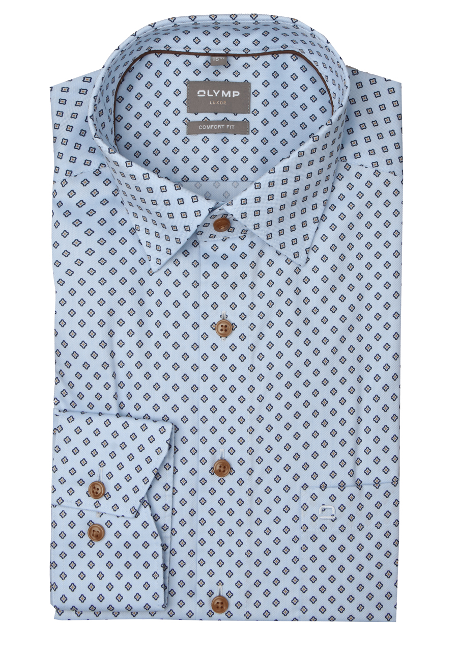 Produktbild fr 'OLYMP Luxor comfort fit Hemd Langarm New Kent Kragen Muster hellblau'