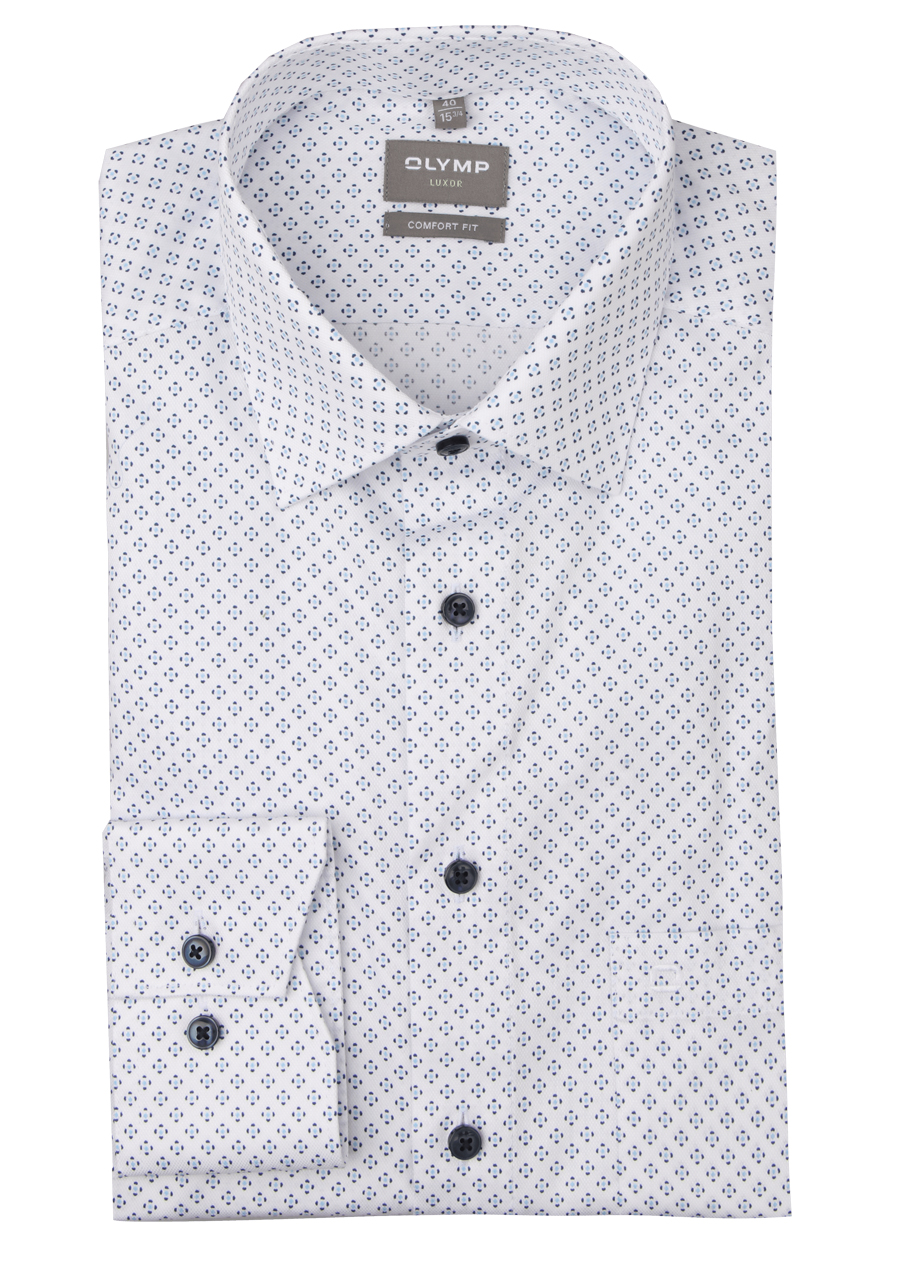 Produktbild f�r 'OLYMP Luxor comfort fit Hemd Langarm New Kent Kragen Muster wei�'