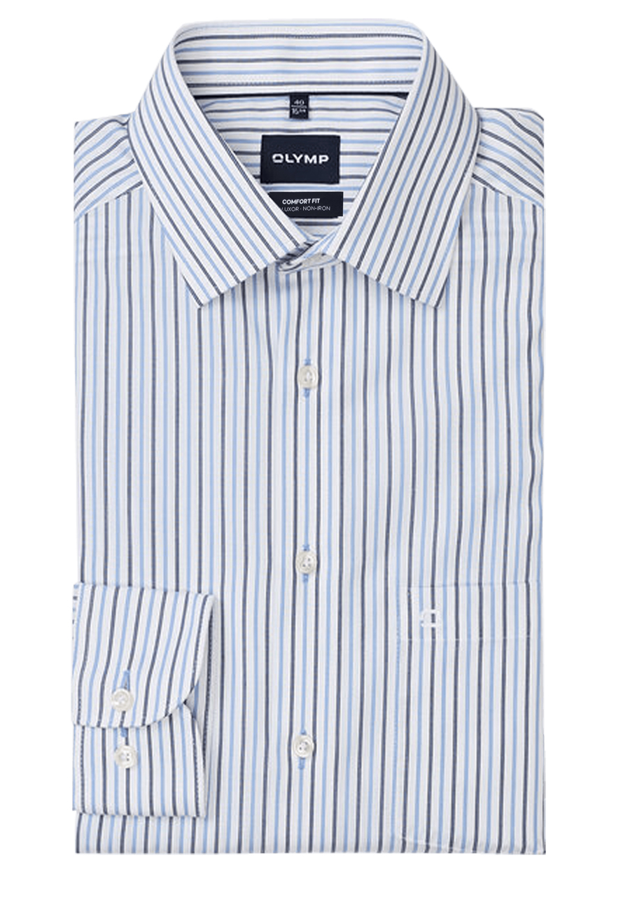 Produktbild f�r 'OLYMP Luxor comfort fit Hemd Langarm New Kent Kragen Steifen blau'