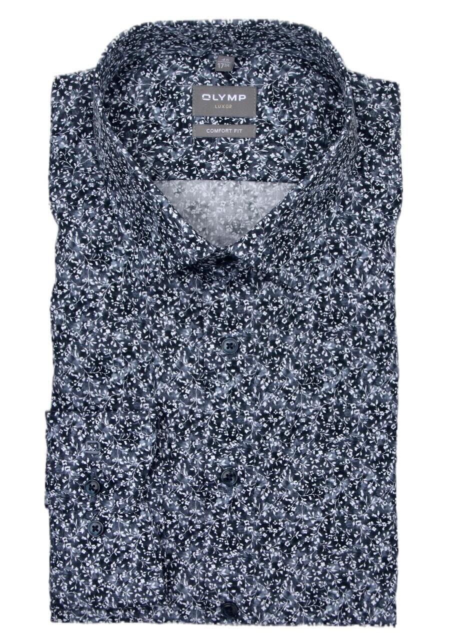 Produktbild fr 'OLYMP Luxor comfort fit Hemd extra langer Arm New Kent Kragen Muster dunkelblau'