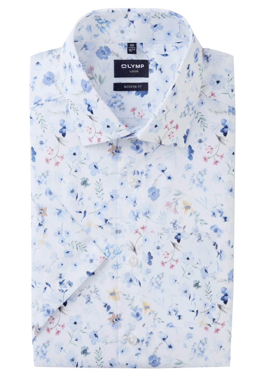 Produktbild fr 'OLYMP Luxor modern fit Hemd Halbarm New Kent Kragen Blumenmuster blau'