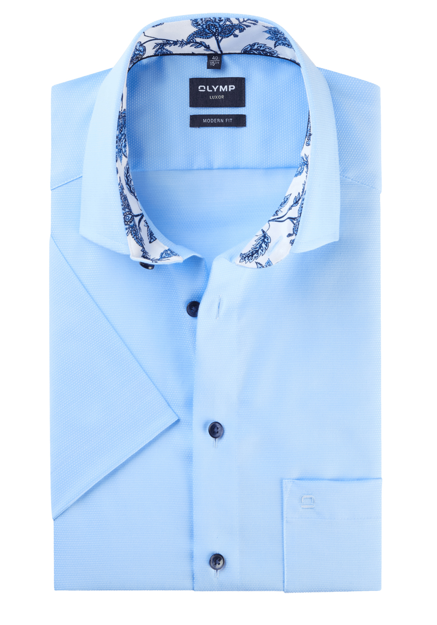 Produktbild fr 'OLYMP Luxor modern fit Hemd Halbarm New Kent Kragen Struktur hellblau'