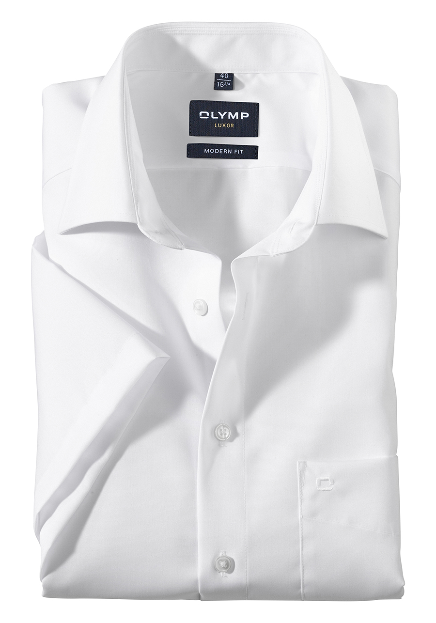 OLYMP Luxor modern fit Hemd Halbarm mit New Kent Kragen Popeline weiß