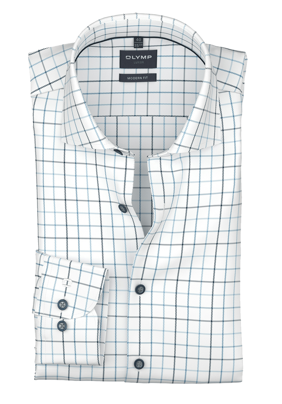 Produktbild f�r 'OLYMP Luxor modern fit Hemd Langarm Haifischkragen Twill Karo blau'