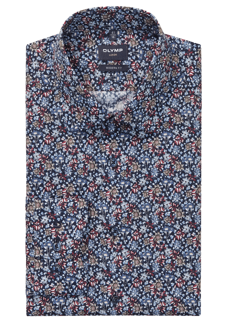Produktbild f�r 'OLYMP Luxor modern fit Hemd Langarm New Kent Kragen Blumenmuster blau'