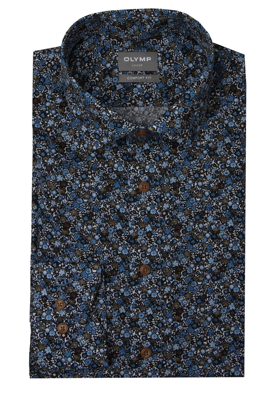 Produktbild fr 'OLYMP Luxor modern fit Hemd Langarm New Kent Kragen Blumenmuster blau'