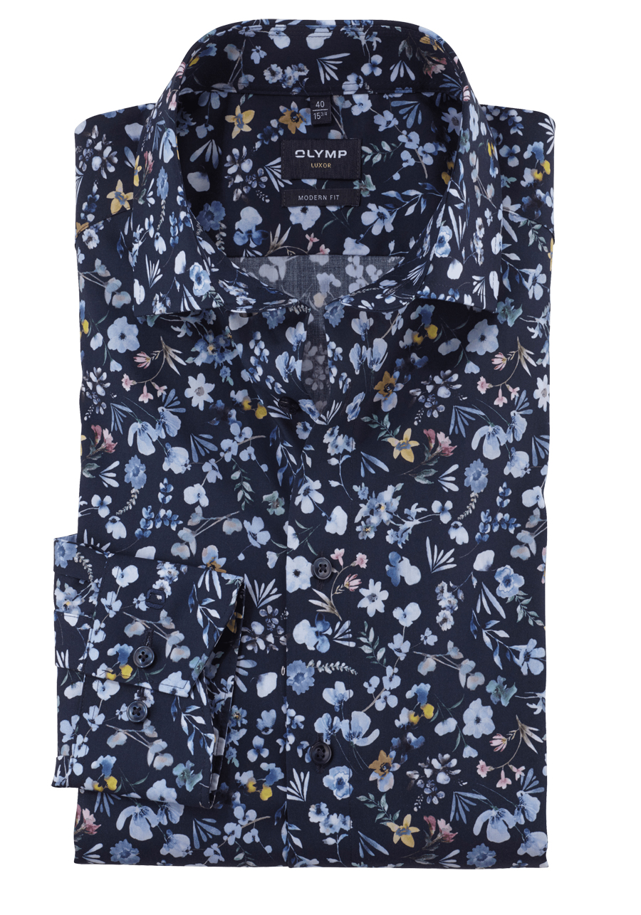 Produktbild fr 'OLYMP Luxor modern fit Hemd Langarm New Kent Kragen Blumenmuster dunkelblau'