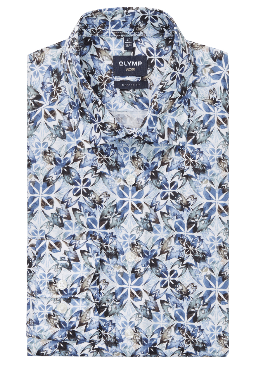 Produktbild f�r 'OLYMP Luxor modern fit Hemd Langarm New Kent Kragen Blumenmuster wei�'