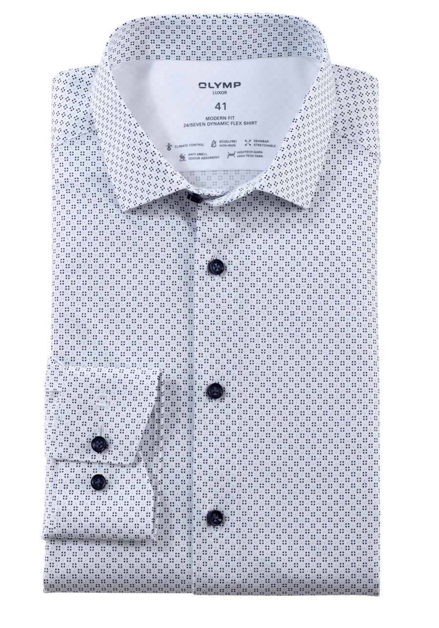 Produktbild fr 'OLYMP Luxor modern fit Hemd Langarm New Kent Kragen Muster wei'