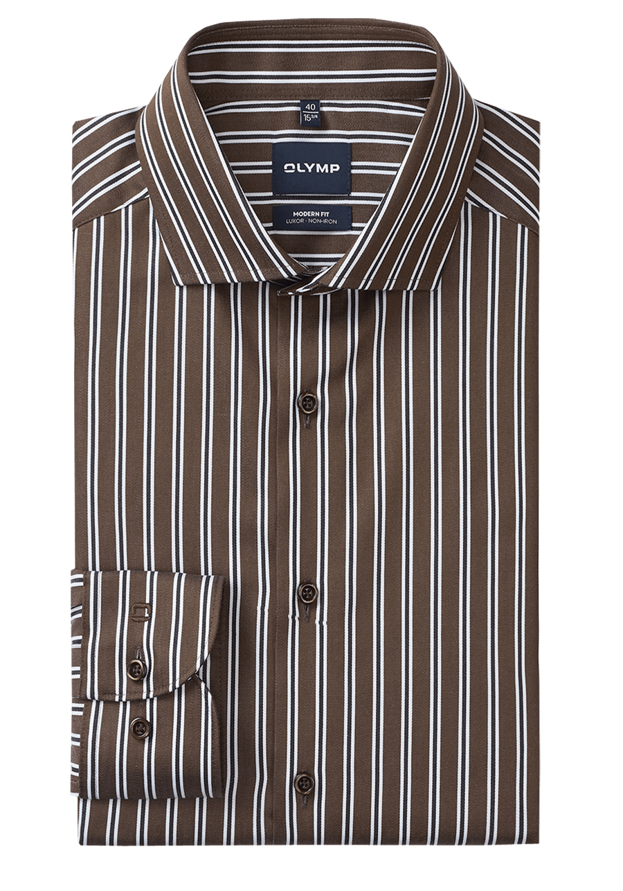 Produktbild f�r 'OLYMP Luxor modern fit Hemd Langarm New Kent Kragen Satin Streifen braun'