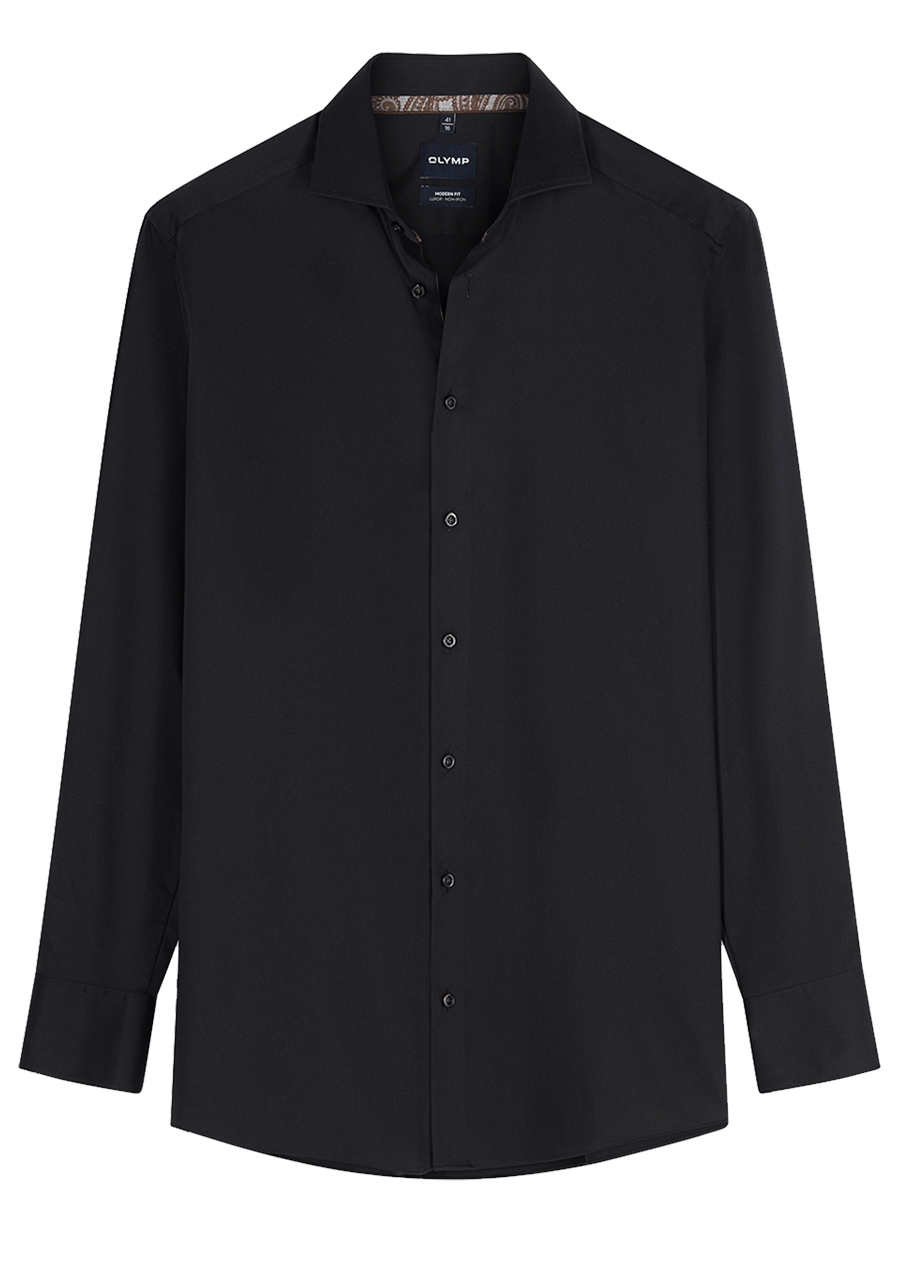 Produktbild f�r 'OLYMP Luxor modern fit Hemd Langarm New Kent Kragen Satin schwarz'