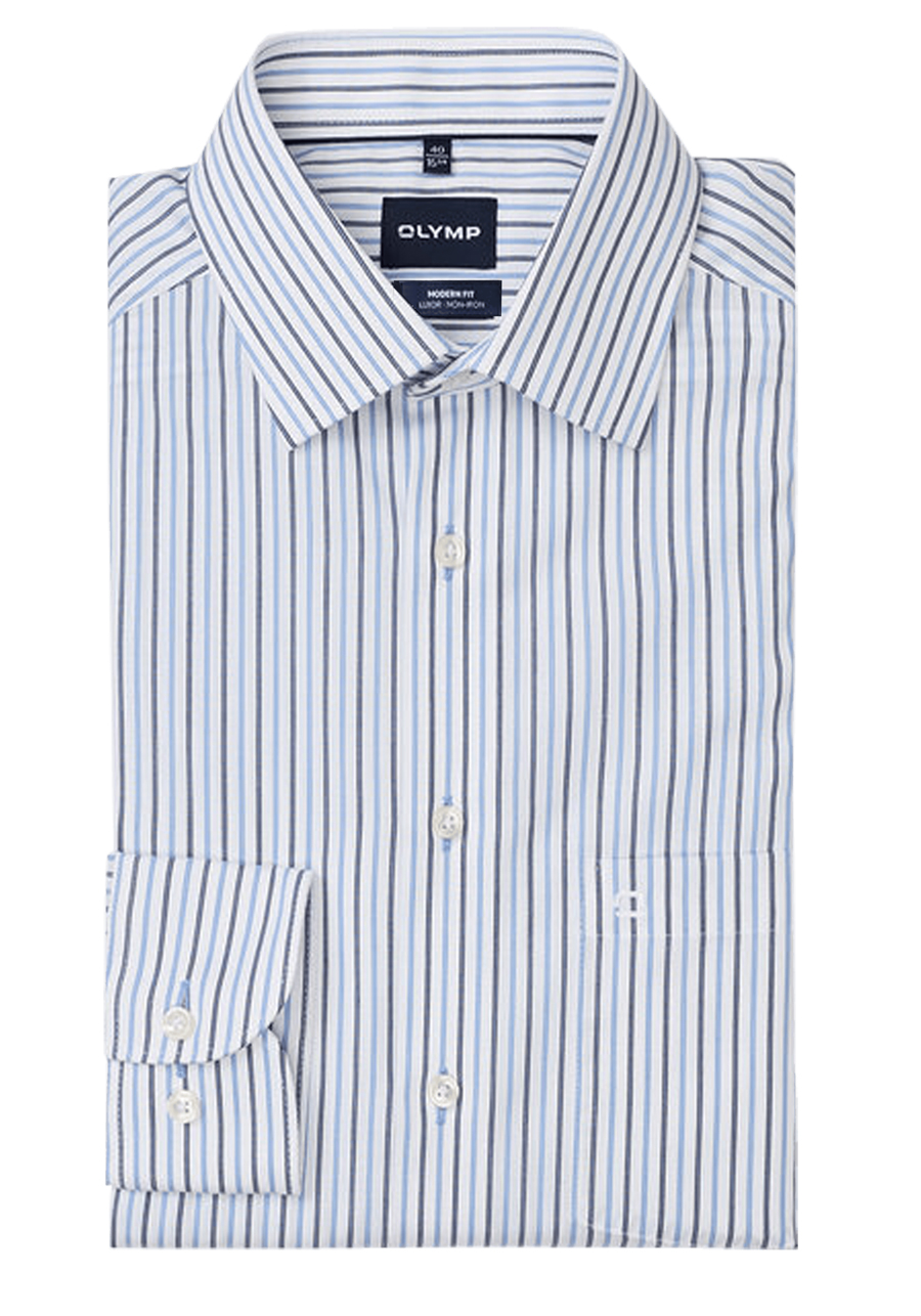 Produktbild f�r 'OLYMP Luxor modern fit Hemd Langarm New Kent Kragen Streifen blau'