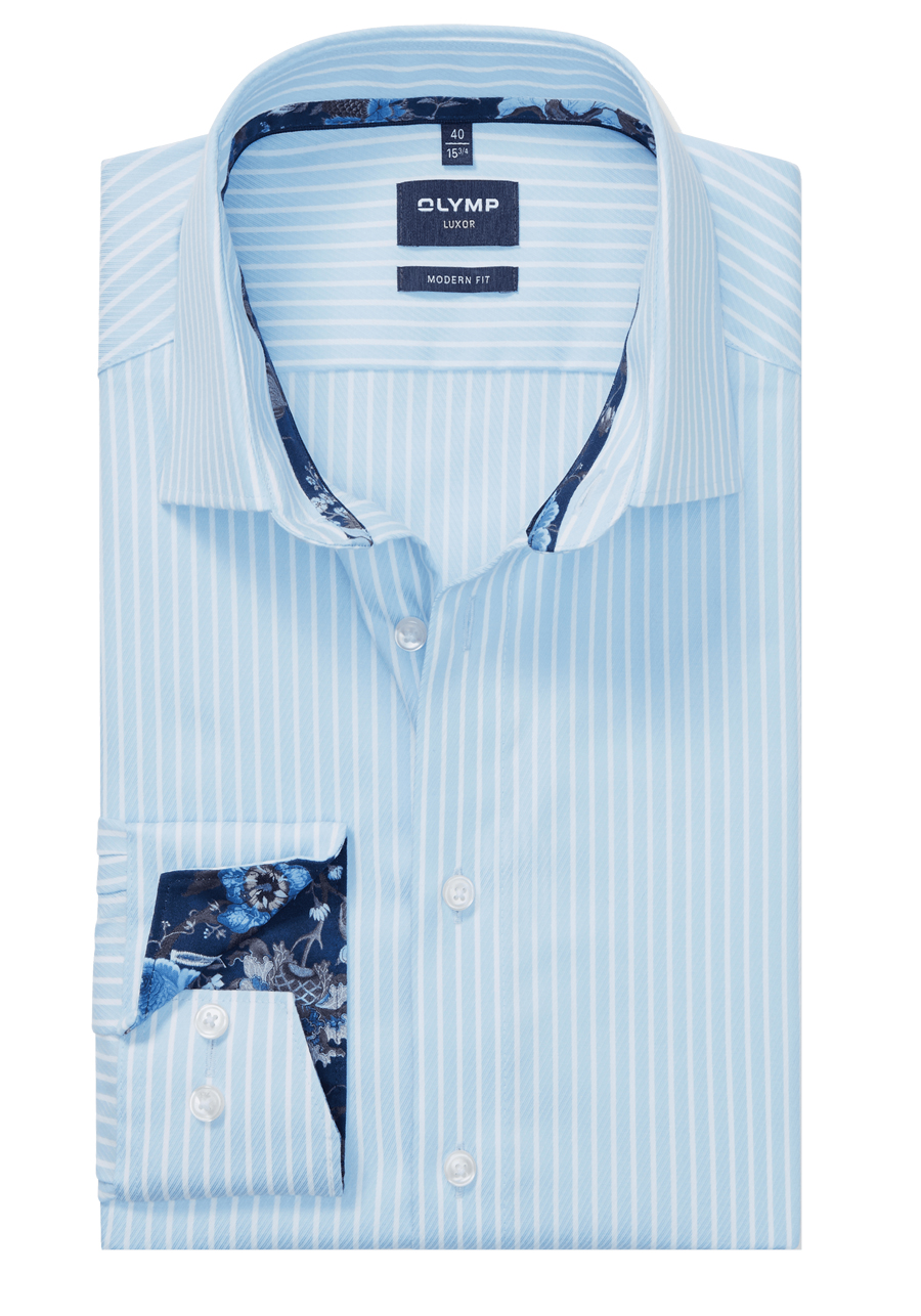 Produktbild f�r 'OLYMP Luxor modern fit Hemd Langarm New Kent Kragen Streifen hellblau'