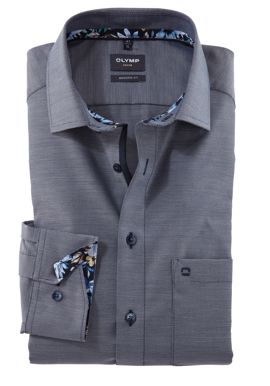 Produktbild fr 'OLYMP Luxor modern fit Hemd Langarm New Kent Kragen Struktur nachtblau'