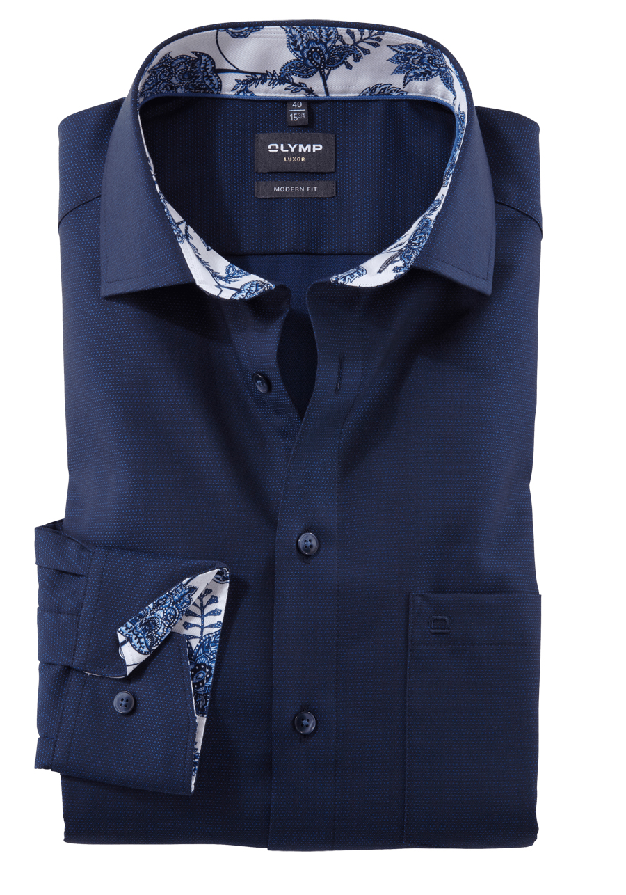 Produktbild fr 'OLYMP Luxor modern fit Hemd Langarm New Kent Kragen Struktur nachtblau'