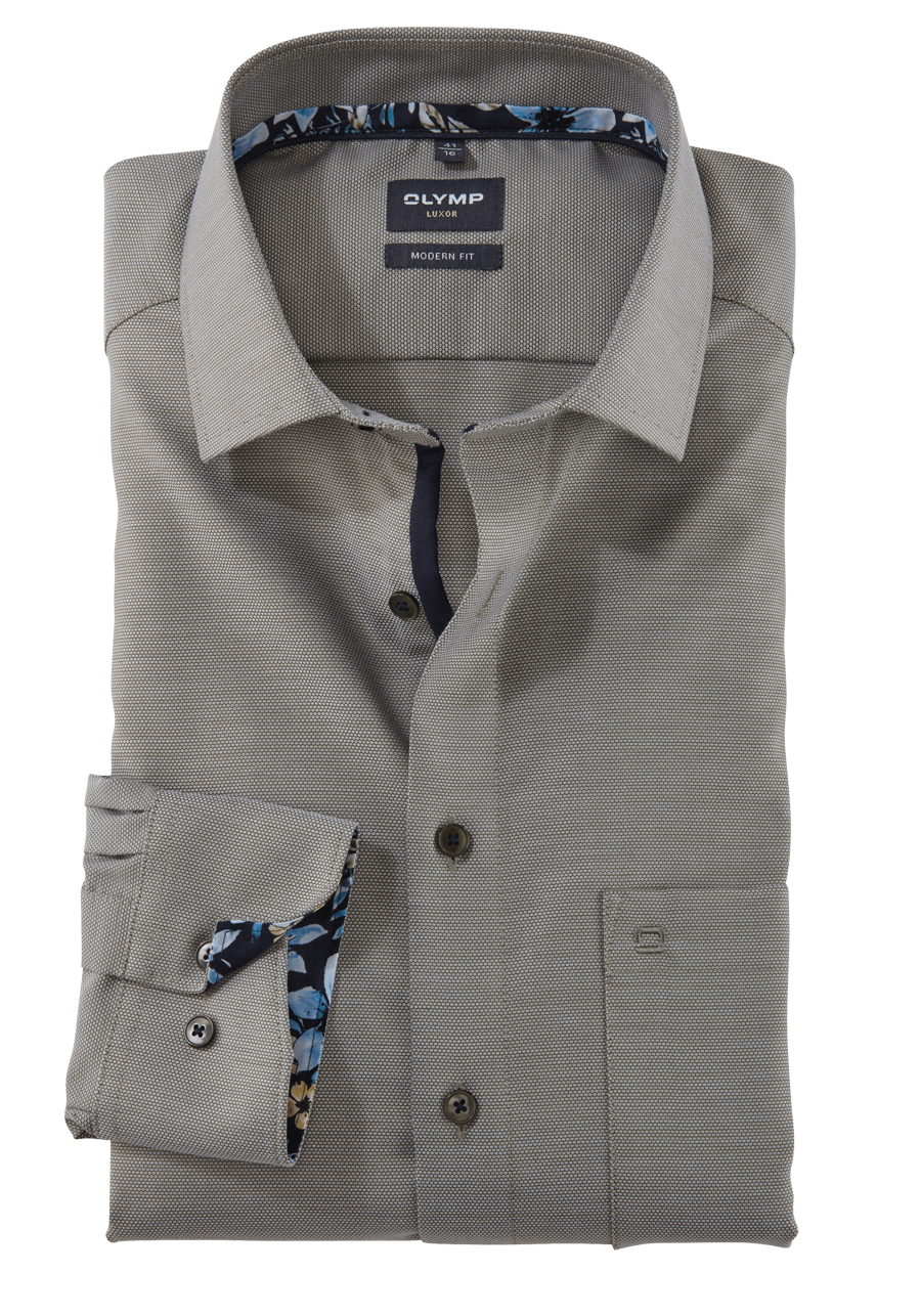 Produktbild fr 'OLYMP Luxor modern fit Hemd Langarm New Kent Kragen Struktur oliv'