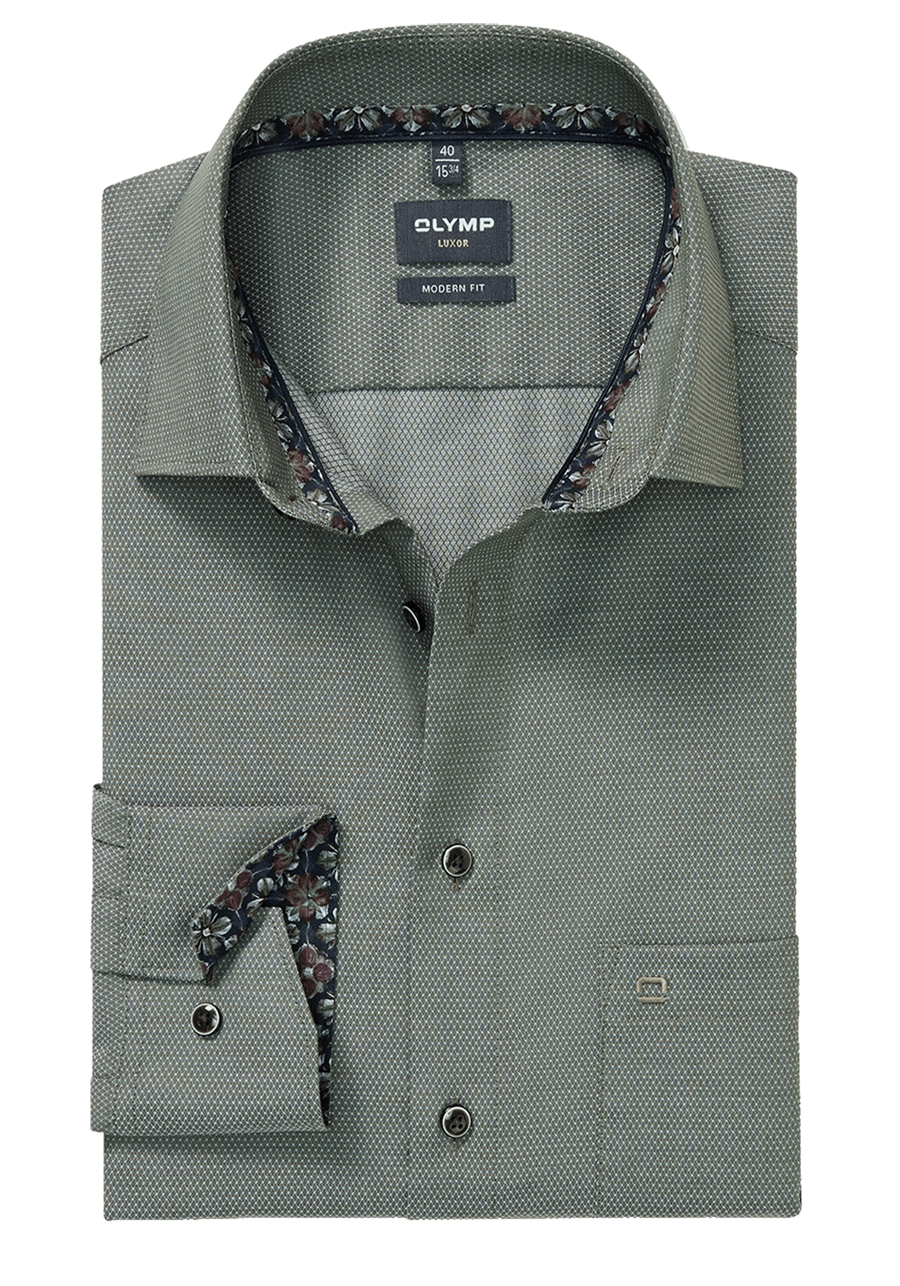 Produktbild f�r 'OLYMP Luxor modern fit Hemd Langarm New Kent Kragen Struktur oliv'