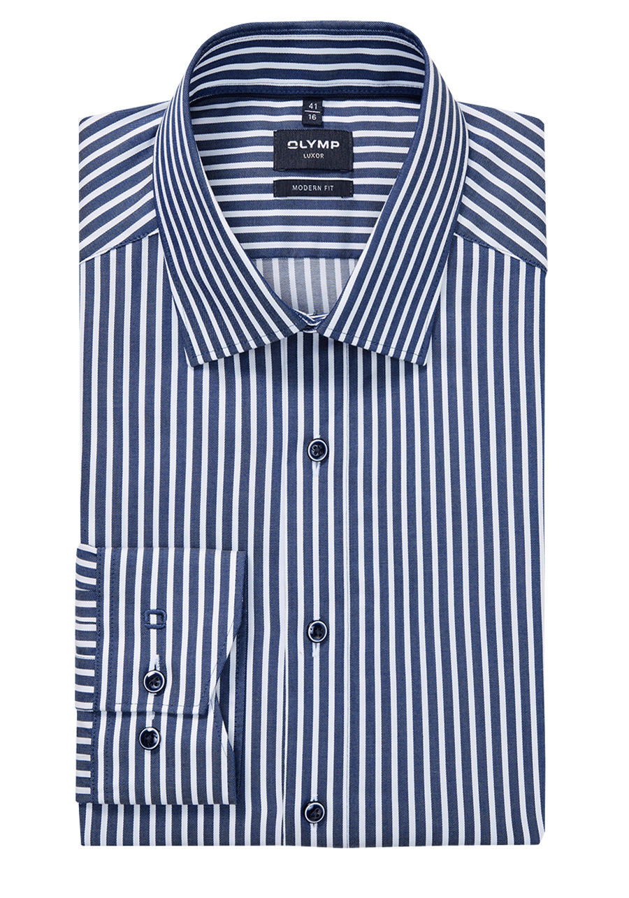 Produktbild f�r 'OLYMP Luxor modern fit Hemd Langarm New Kent Kragen Twill Streifen blau'