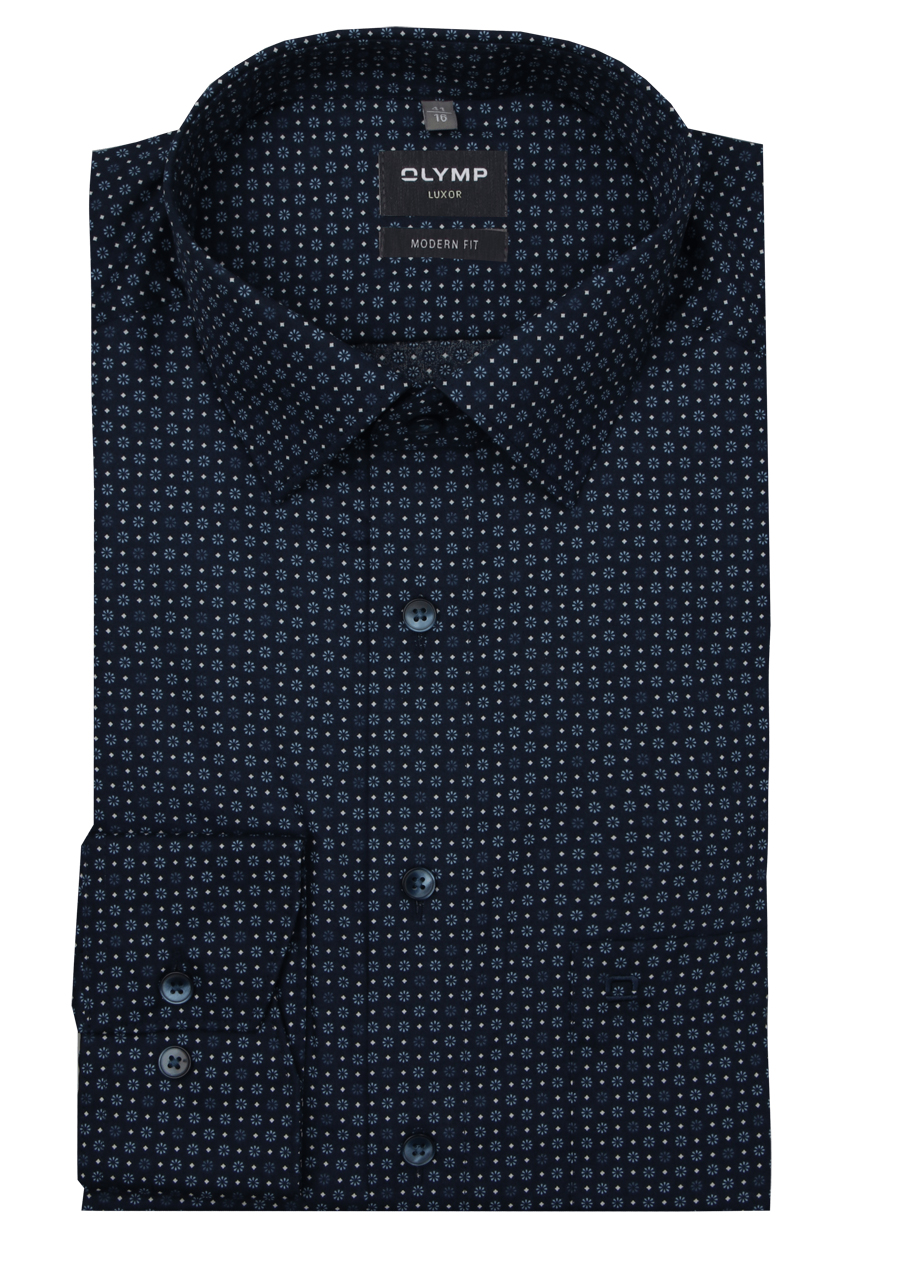 Produktbild fr 'OLYMP Luxor modern fit Hemd extra kurzer Arm New Kent Kragen Blumenmuster dunkelblau'