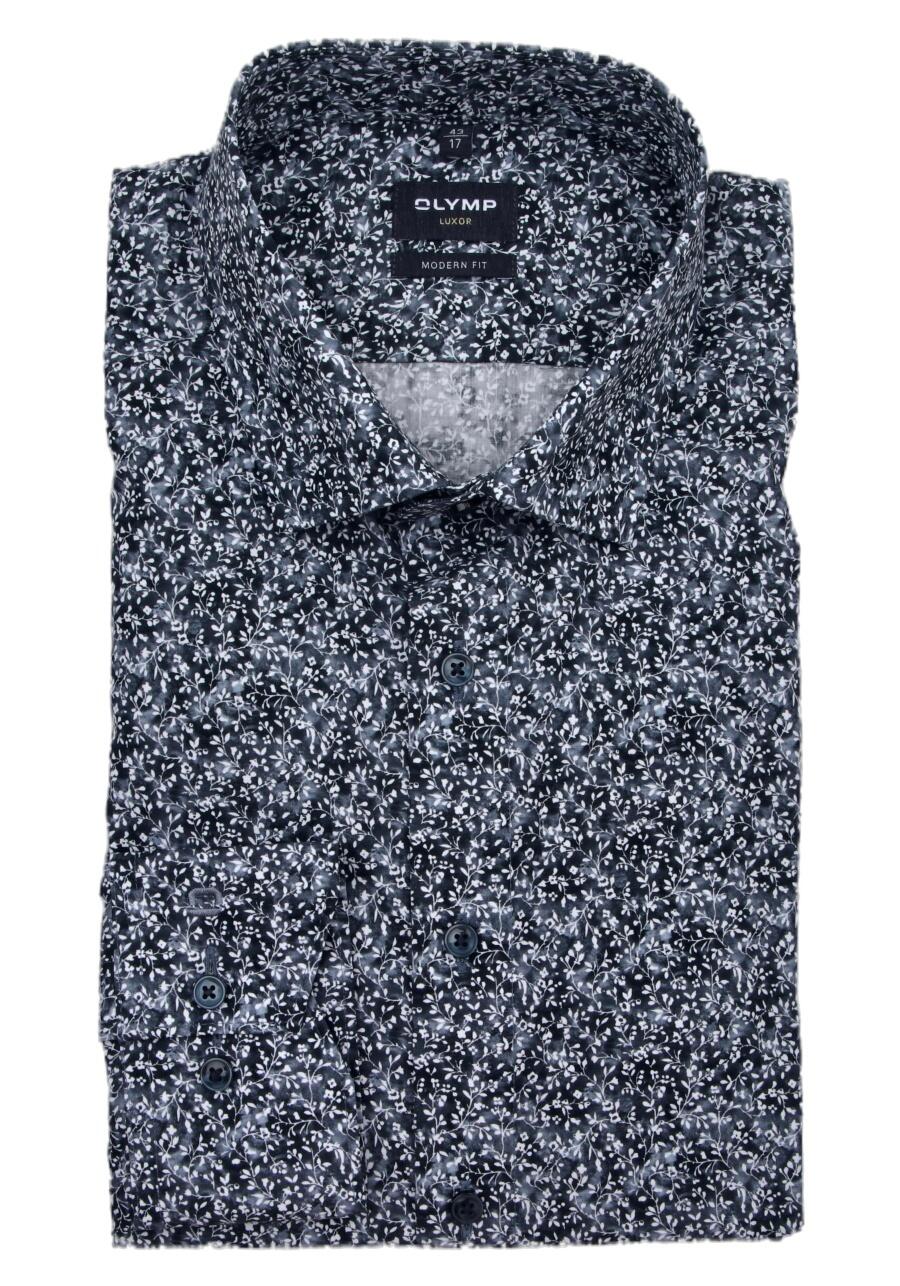 Produktbild fr 'OLYMP Luxor modern fit Hemd extra kurzer Arm New Kent Kragen Muster blau'