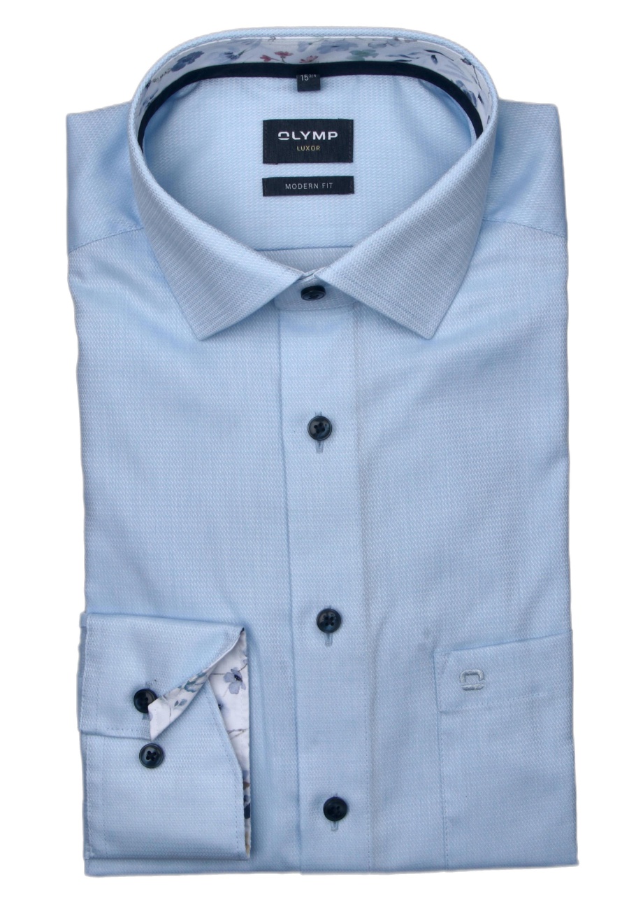 Produktbild fr 'OLYMP Luxor modern fit Hemd extra kurzer Arm New Kent Kragen Struktur hellblau'