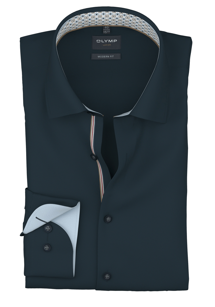 Produktbild f�r 'OLYMP Luxor modern fit Hemd extra kurzer Arm New Kent Kragen Struktur nachtblau'
