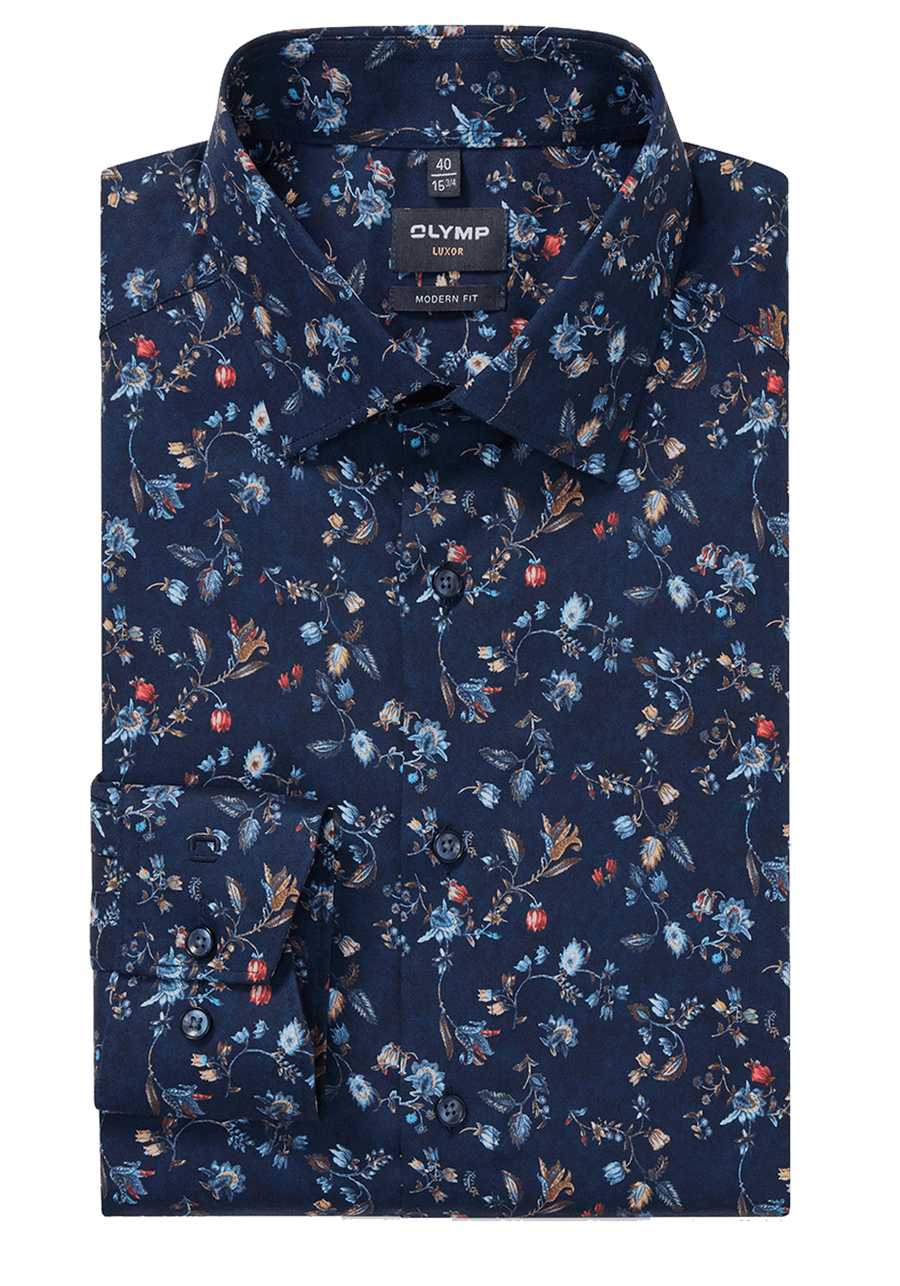 Produktbild f�r 'OLYMP Luxor modern fit Hemd extra langer Arm New Kent Kragen Blumenmuster blau'