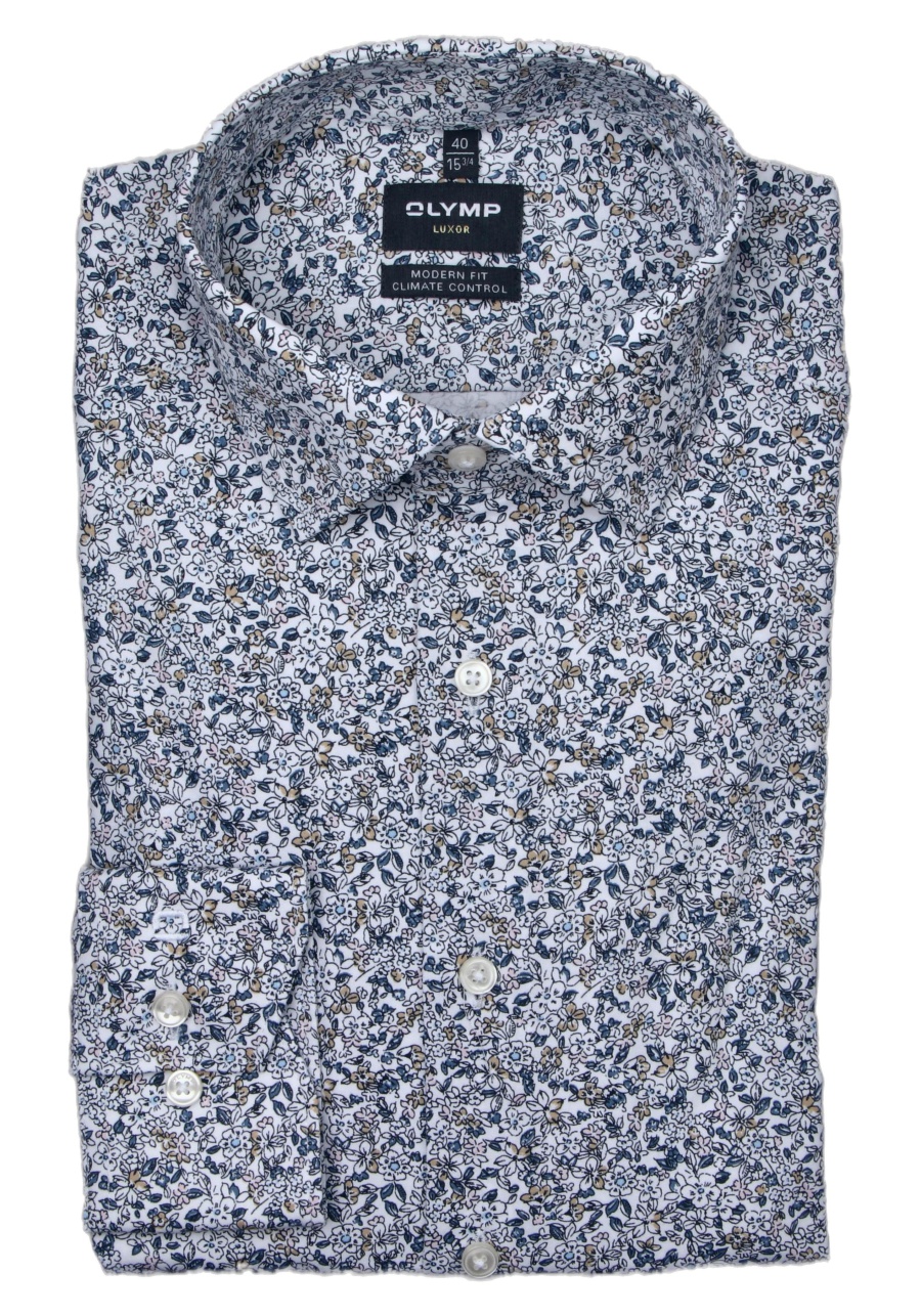 Produktbild fr 'OLYMP Luxor modern fit Hemd extra langer Arm New Kent Kragen Blumenmuster wei'