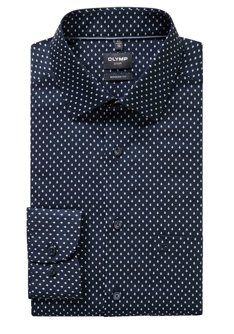 Produktbild f�r 'OLYMP Luxor modern fit Hemd extra langer Arm New Kent Kragen Muster dunkelblau'