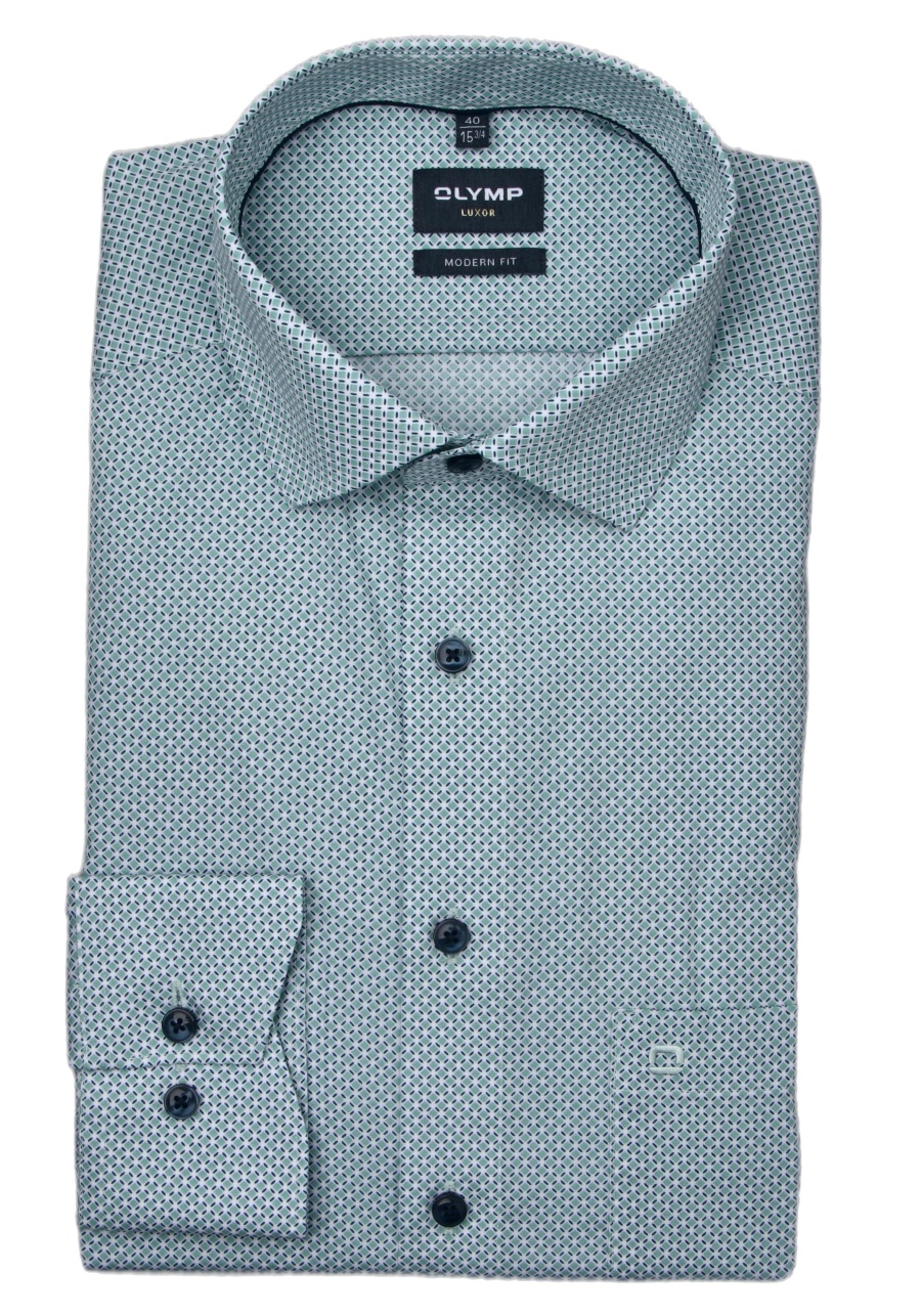 Produktbild fr 'OLYMP Luxor modern fit Hemd extra langer Arm New Kent Kragen Muster grn'