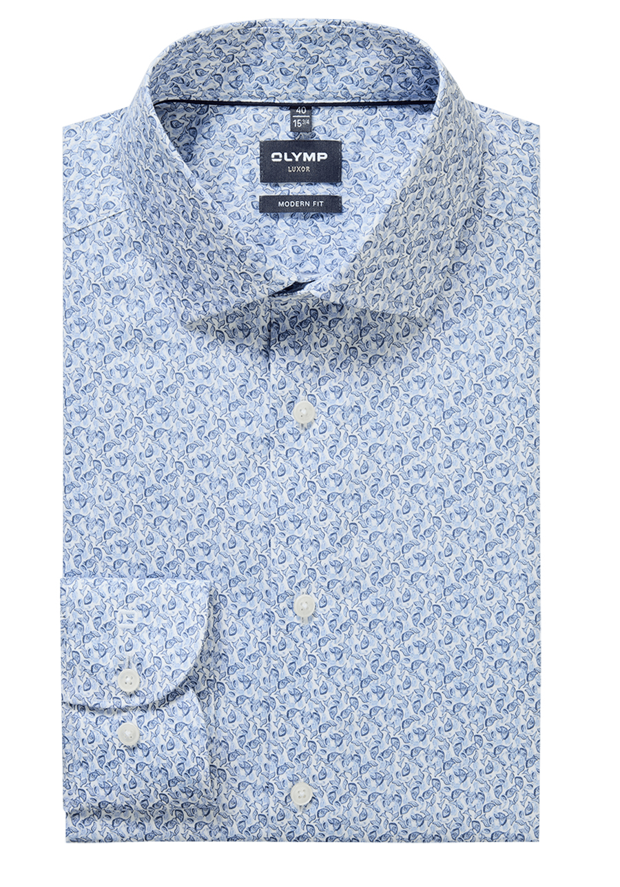 Produktbild f�r 'OLYMP Luxor modern fit Hemd extra langer Arm New Kent Kragen Muster hellblau'