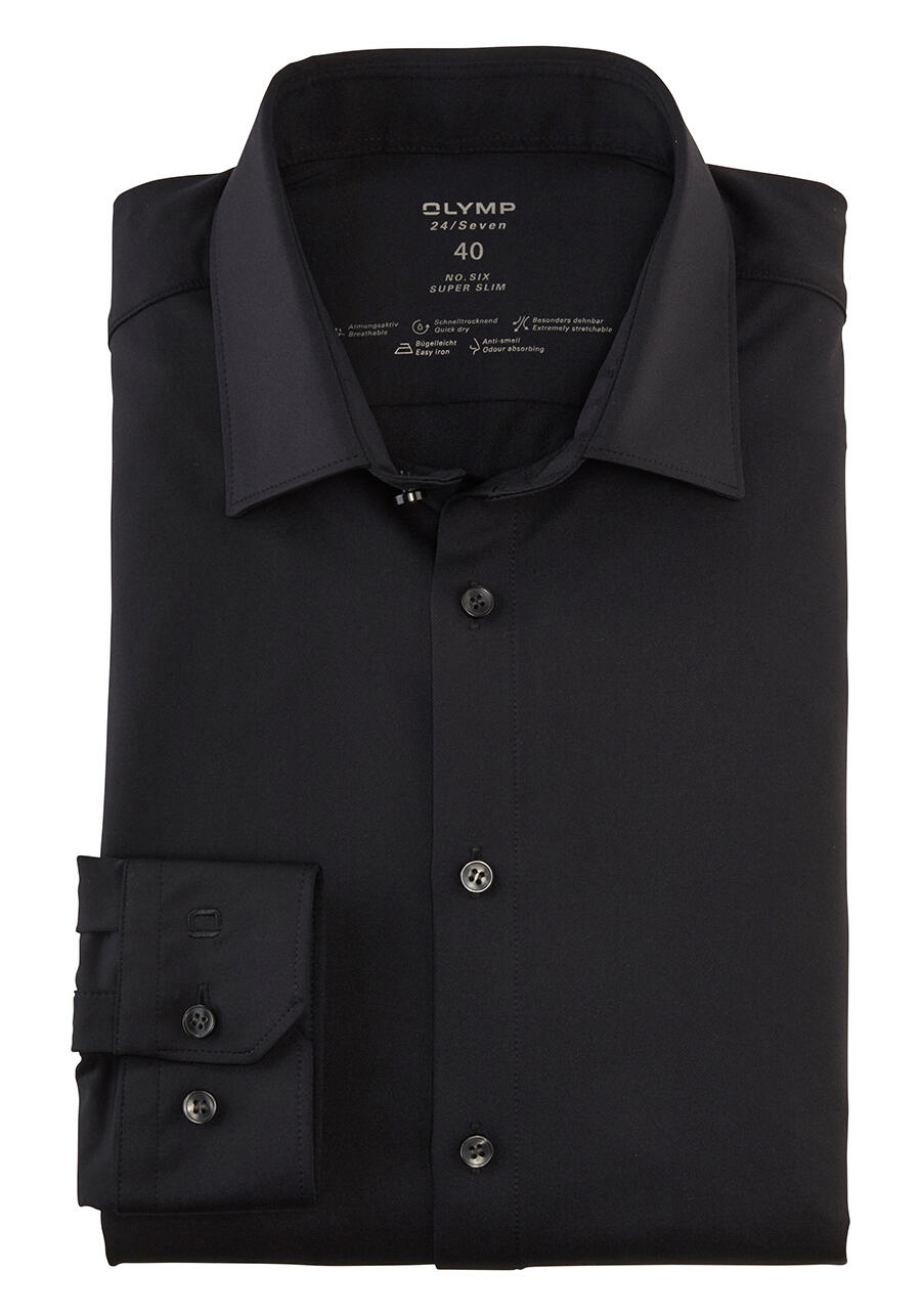 OLYMP No. Six 24/Seven super slim Hemd Langarm Jersey Stretch schwarz